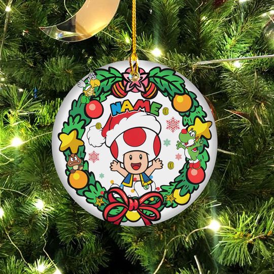 Personalized Mario Toad Christmas Ornament, Mario Luigi Princess Peach Bowser Xmas Ornament, Mario Video Game Family Ornament