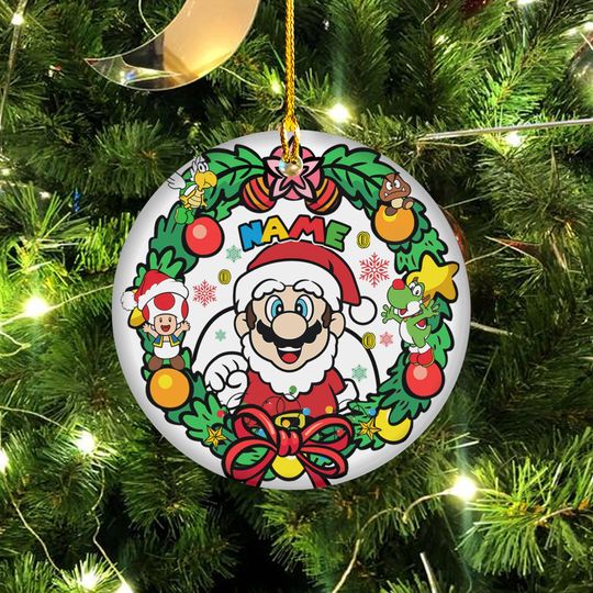 Personalized Super Mario Christmas Ornament, Mario Luigi Princess Peach Bowser Xmas Ornament, Mario Video Game Family Ornament