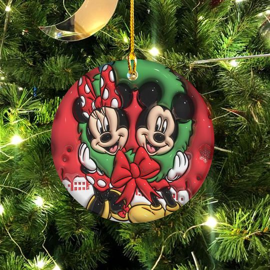 Discover 3D Inflated Christmas Ornament Disneyland Mickey And Minnie, Magic Kingdom Mickey Mouse Ornament, Christmas Gifts For Lovers Tree Decor