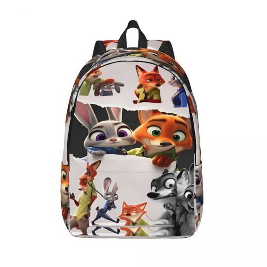 Zootopia Casual Backpack Student Hiking Travel Judy Hopps Nick Wilde Daypack for Men Women