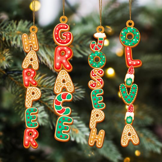 Discover Personalized Gingerbread Alphabet Ornament, Acrylic Christmas Stocking Name Tag, Family Holiday Decoration