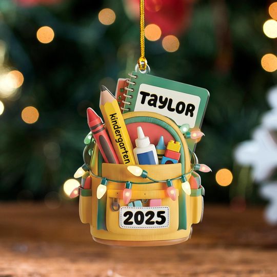 Discover Personalized School Backpack Ornament 2025, Custom Name Kindergarten Keepsake, Gift for Kids and Teachers