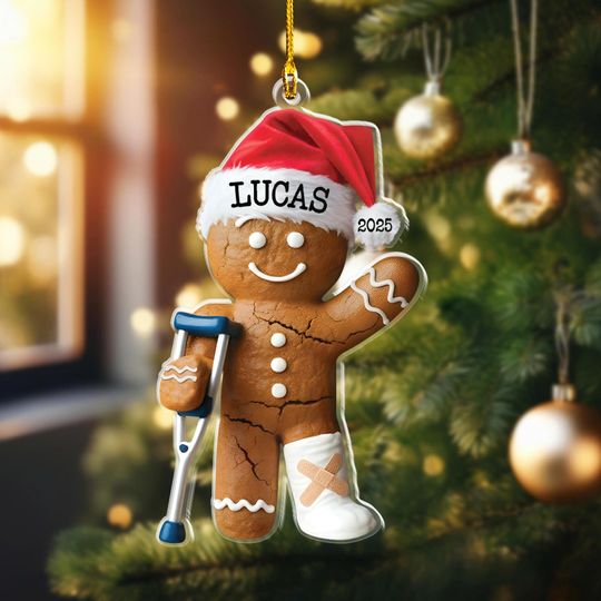 Discover Broken Leg Gingerbread Ornament 2025, Personalized Christmas Decoration, Holiday Gag Gift, Injury Themed Tree Ornament