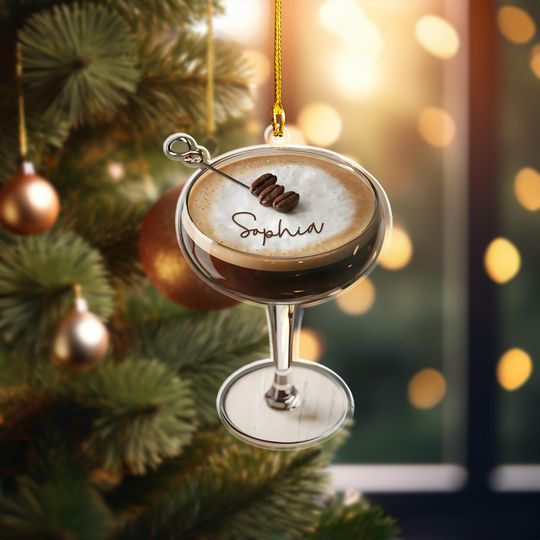 Discover Personalized Espresso Martini Christmas Ornament, Holiday Cocktail Gift, Acrylic Ornament for Home Decor