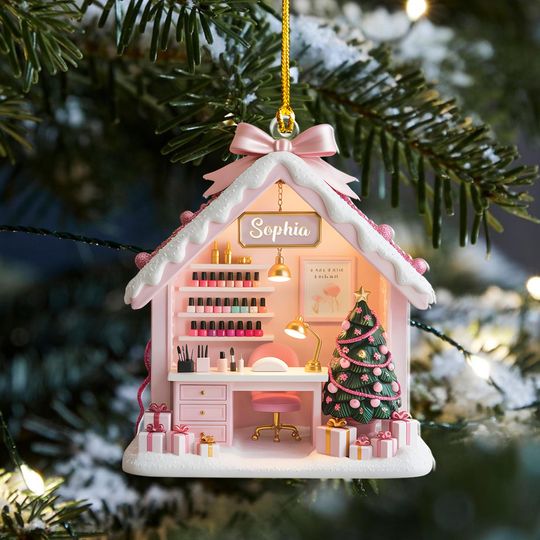 Discover Personalized Nail Technician Christmas Ornament, Nail Salon Decor, Custom Name Nail Tech Gift, Beauty Industry Decorative Ornament