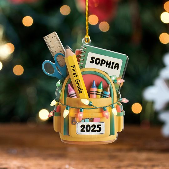 Personalized Kids School Backpack Acrylic Ornament 2025, Custom Back to School Gift for Kids & Teachers, Graduation Keepsake