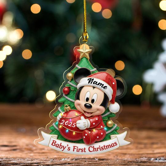 Discover Custom Mickey Minnie Mouse Baby's First Christmas 2D Flat Acrylic Ornament, Baby Girl Baby Boy Christmas Keepsake OHY233