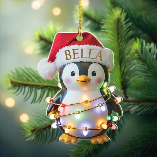 Discover Personalized Penguin Christmas Ornament with Custom Name, Baby's First Christmas Tree Decoration, Kids Holiday Gift 2025