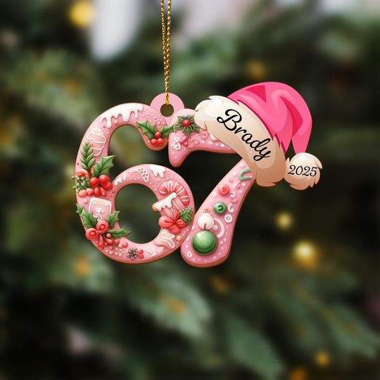 Discover Personalized 67 Acrylic Ornament with Custom Name, Gen Alpha Slang, 6 7 Meme Gift, Grandkid Christmas Decor