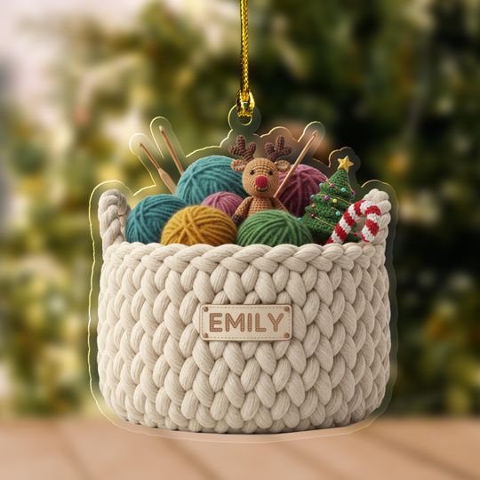 Discover Personalized Knitting Crochet Christmas Ornament  Custom Name Yarn Lovers Gift, Acrylic Yarn Basket Tree Decoration for Knitters OHXL31