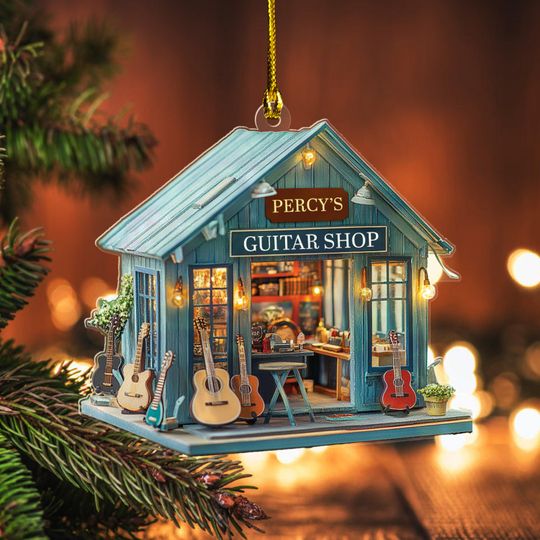 Discover Guitar Shop Christmas Ornament, Personalized 2D Flat Ornament, Musical Instrument, Gift For Guitar Lover, Gift For Him, Xmas Decor SK3N01