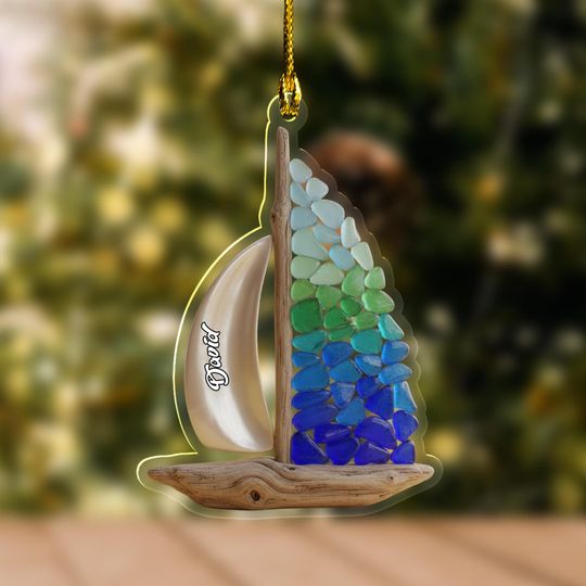 Discover Personalized Boat Sea Glass 2D Flat Christmas Ornament, Beach Holiday Keepsake, Christmas Ornament Decor, Christmas Gift 2025 SL2I43
