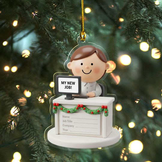 Discover New Job Male or Female Laptop Computer Desk Personalized Christmas Ornament - Job Promotion Personalized Christmas Ornament AXJ410