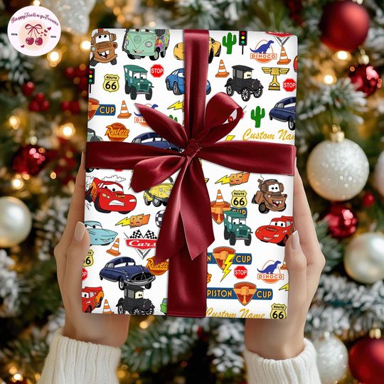 Discover Personalized Disneyland Cars Movie Wrapping Paper,Lightning Mc Queen Retro Disneyland Boy Trip Wrapping Gifts, Mater Christmas 2025 Matching
