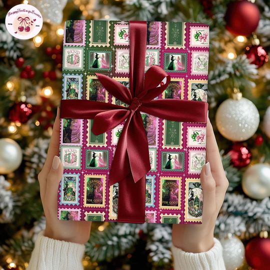 Wicked Movie Wrapping Paper Gifts, Glinda Elphaba Green Or Pink Family Matching, 2025 Wicked Wrapping Gifts, Christmas Holiday Party Paper
