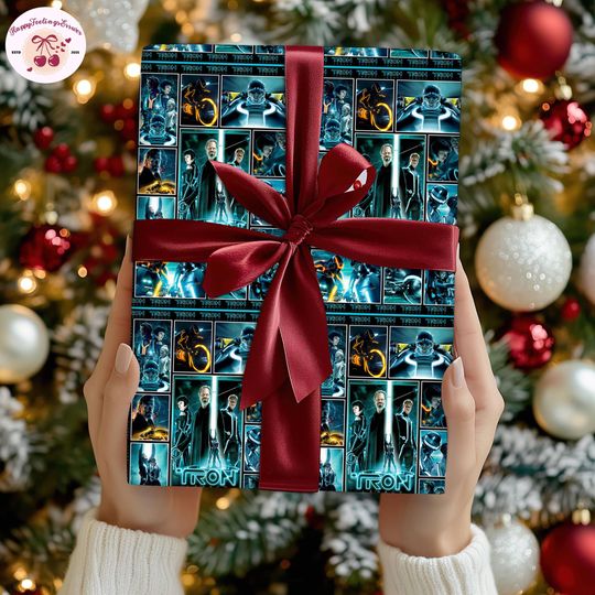 Tron Ares Legacy Movie Wrapping Paper Gifts, Tron Flynns Arcade Family Matching, Tron Ares Arcade Wrapping Gifts, Christmas Party 2025 Paper