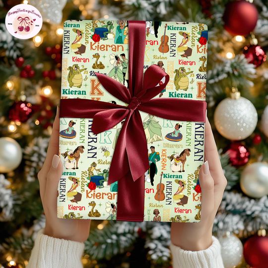Discover Retro Personalized Tiana DisneyPrincess Wrapping Paper,Disneyland Girl Trip Wrapping Gifts,The Princess And The Frog Christmas 2025 Matching