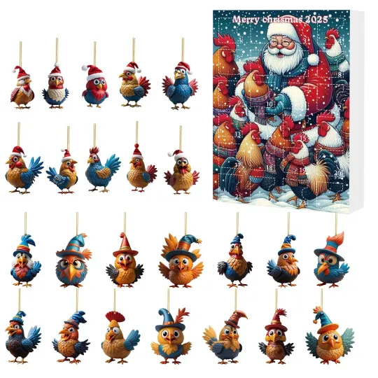 Discover 2025 Christmas Countdown Calendar, Advent Calendar 24 Days Chicken Ornaments Set