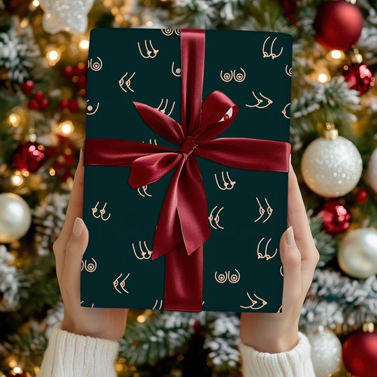 Discover Boob Pattern Wrapping Paper, Pink Lady Dark Meme Pattern Wrapping Funny Meme Paper Gifts, Trendy Christmas, 2025 Family Matching Christmas