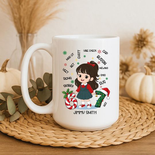 Discover Teen Kid Custom Name Six Seven 2D Effect - Personalized Mug - 2025 Slang,Granddaughter, Gen Alpha Christmas Gift