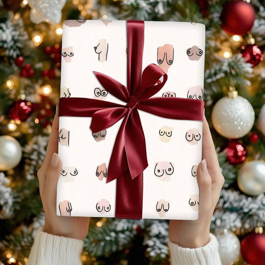 Discover Boob Pattern Wrapping Paper, Pink Lady Dark Meme Pattern Wrapping Funny Meme Gifts Paper, Trendy Christmas, Family Matching 2025 Christmas