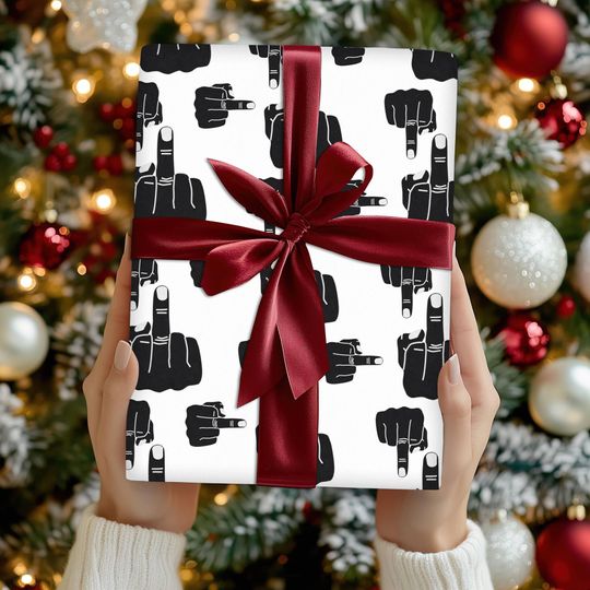 Discover Middle Finger Wrapping Paper, Middle Finger Fvck Hand Wrapping Funny Meme Gifts Paper, Trendy Christmas, 2025 Family Matching Christmas