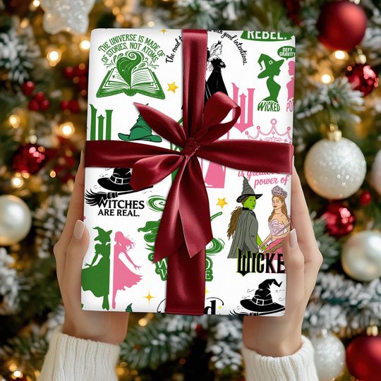 Wicked Movie Wrapping Paper Gifts, Glinda Elphaba Green Or Pink Family Matching, Wicked Wrapping Gifts, Christmas Holiday Party 2025 Paper
