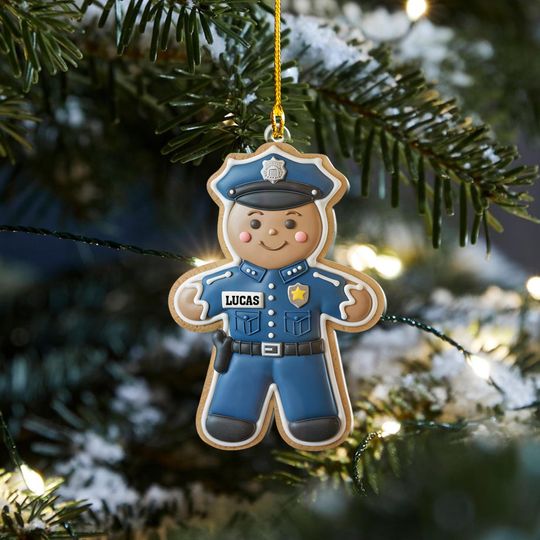 Discover Personalized Police Gingerbread Ornament, Custom Name Officer Christmas Decoration, Cute Policeman Holiday Decor, Kids Christmas Gift