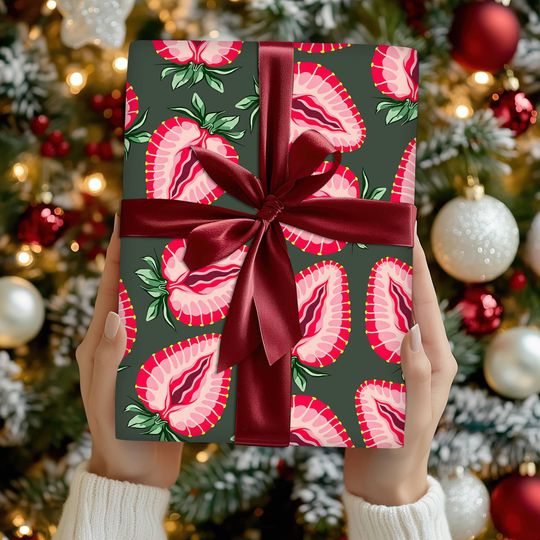Pink Lady Wrapping Paper, Pink Lady Strawberry Wrapping Funny Meme Gifts Paper, Dark Meme Trendy Christmas, 2025 Family Matching Christmas