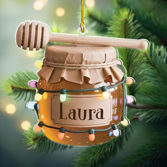 Personalized Honey Jar Christmas Ornament 2D, Baby First Christmas, Keepsake, Ornaments for Kids, Honey Bee