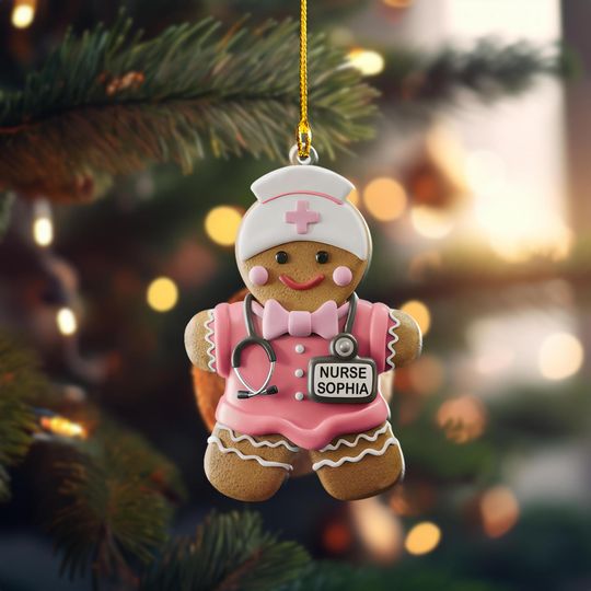 Discover Personalized Gingerbread Nurse 2D Acrylic Ornament, Christmas Nurse Decor, Emergency Nurse Gift, RN and NICU Nurse Ornament