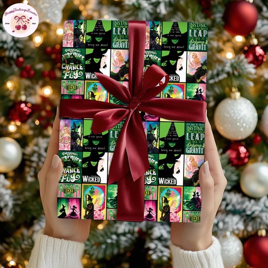 Wicked Movie Wrapping Paper Gifts, Glinda Elphaba Green Or Pink Family Matching, Wicked Wrapping Gifts, Christmas Holiday Party 2025 Paper
