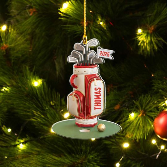 Discover Personalized Golf Bag Christmas Ornament, Acrylic Golf Lover Gift, Holiday Golf Decor