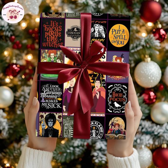 Discover Hocus Pocus Movie Wrapping Paper Gift, Sanderson Sisters Family Matching, Xmas Disneyland Wrapping Gifts, Disneytrip Christmas Party Paper
