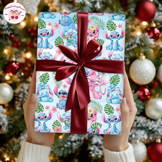 Discover Disneyland Stitch And Angel Watercolor Wrapping Paper, Stitch Lovers Wrapping, Stitch And Lilo Gifts, Family Matching Christmas 2025 Paper