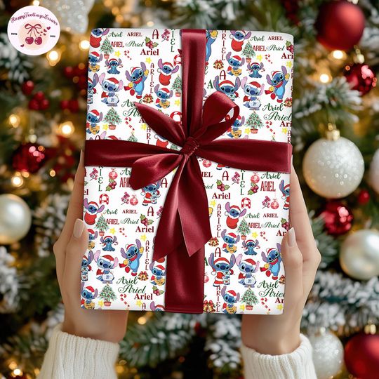 Discover Disneyland Custom Name Stitch And Lilo Wrapping Paper, Stitch Lovers Wrapping, Stitch Angel Gifts, Family Matching Christmas 2025 Paper