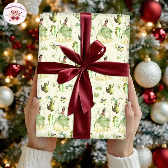 Discover Personalized Tiana DisneyPrincess Wrapping Paper,Retro Disneyland Girl Trip Wrapping Gifts,The Princess And The Frog Christmas 2025 Matching