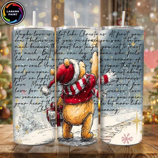 Discover Cartoon Bear Christmas 20oz Skinny Tumbler Wrap PNG, Its The Most Wonderful Time Of The Year PNG, Bear and Friends Holiday Tumbler PNG