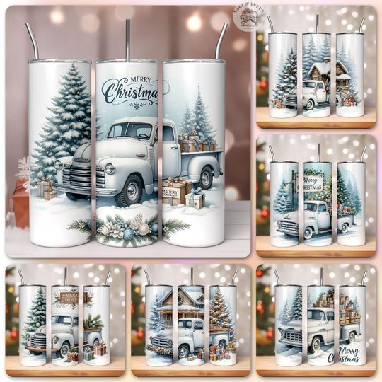 Discover 20+ White Truck Christmas Bundle Tumbler, Retro Truck Tumbler Wrap, 20oz Skinny Tumbler PNG, Merry Christmas PNG Sublimation, Commercial Use