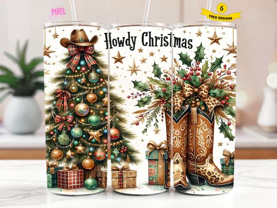 Discover Country Christmas Tumbler Wrap Leopard Print 20 oz Skinny Tumbler Sublimation Design Cowboy Boots Holiday Tumbler Png Xmas Tumbler Digital