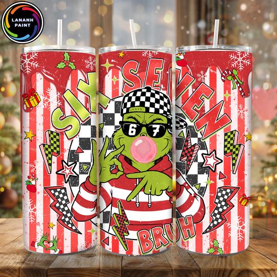 Discover Christmas 6 7 PNG, Six Seven Bruh Meme Christmas Tumbler Wrap PNG, Funny Mean Guy 20oz Tumbler Design, Christmas Characters PNG