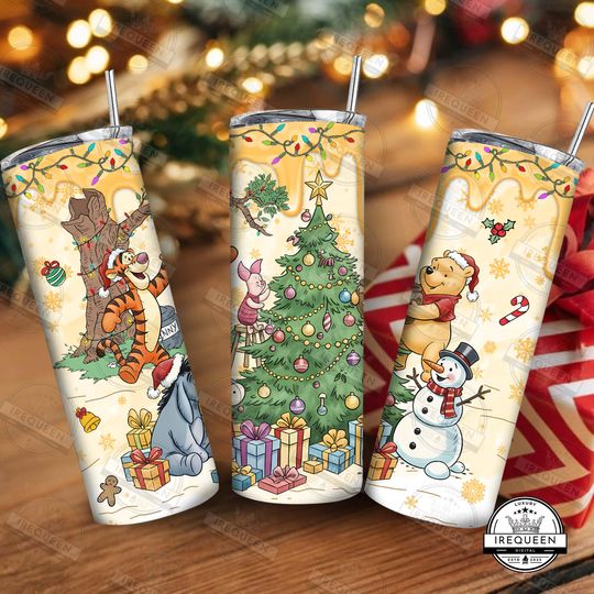 Discover Cartoon Honey Bear Christmas 20oz Skinny Tumbler Wrap Png, Funny Mouse Christmas Tumbler Wrap Png, Christmas Character Tumbler, Digital File