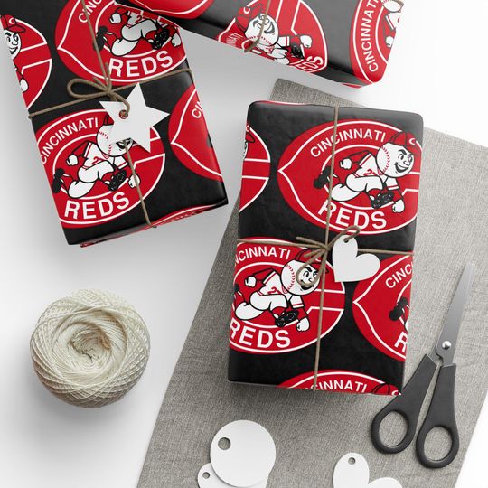 Discover Cincinnati Baseball Wrapping Paper Gift Wrap for Birthday, Holiday, Wrapping Sheets, Sports Fan Christmas Gift Wrap, Sports