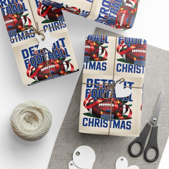 Discover Detroit Football Merry Christmas Sports Gift Wrap, Holiday Present Wrap, Christmas Gift Wrap, Gift Packaging