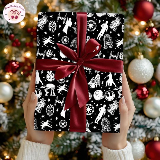 Discover Retro Personalized Disneyland Starwars Movie Wrapping Paper,Disneyland Boy Trip Wrapping Gifts,Darth Vader Baby Yoda Christmas 2025 Matching