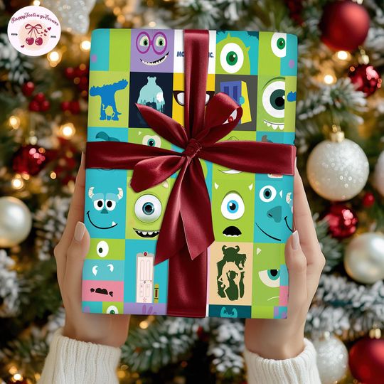 Discover Disneyland Monsters Inc Wrapping Paper, Monsters Mike Wazowski, James P Sullivan Sulley Wrapping Gifts Paper, 2025 Family Matching Christmas