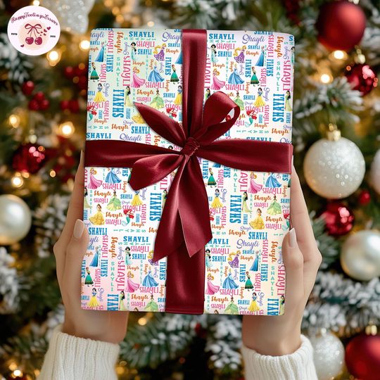 Discover Personalized Watercolor Coquette Bows DisneyPrincess Wrapping Paper,Disneyland Girl Trip Wrapping Gifts,Princess Movie 2025 Christmas Family
