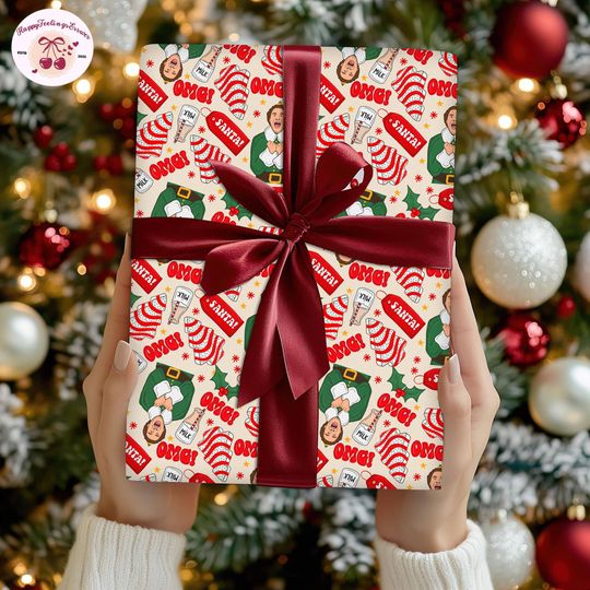 Buddy The Elf Quotes Wrapping Paper Gifts, Christmas Movie Family Matching, Omg Santa Coming Movie Wrapping, Christmas Party Papper 2025