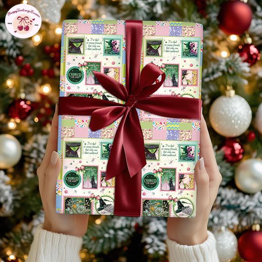 Wicked Movie Wrapping Paper Gifts, Glinda Elphaba Green Or Pink Family Matching, 2025 Wicked Wrapping Gifts, Christmas Holiday Party Paper
