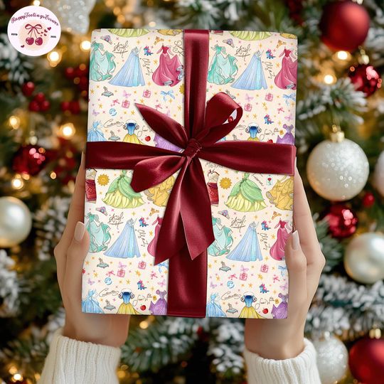Discover Retro Watercolor Coquette Bows DisneyPrincess Wrapping Paper, Disneyland Girl Trip Wrapping Gifts, DisneyPrincess Christmas Gifts 2025